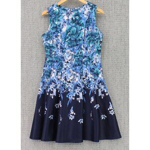 Danny And Nicole A Line Dress Womens Sz 10 Blue Casual Floral Pattern Sleeveless